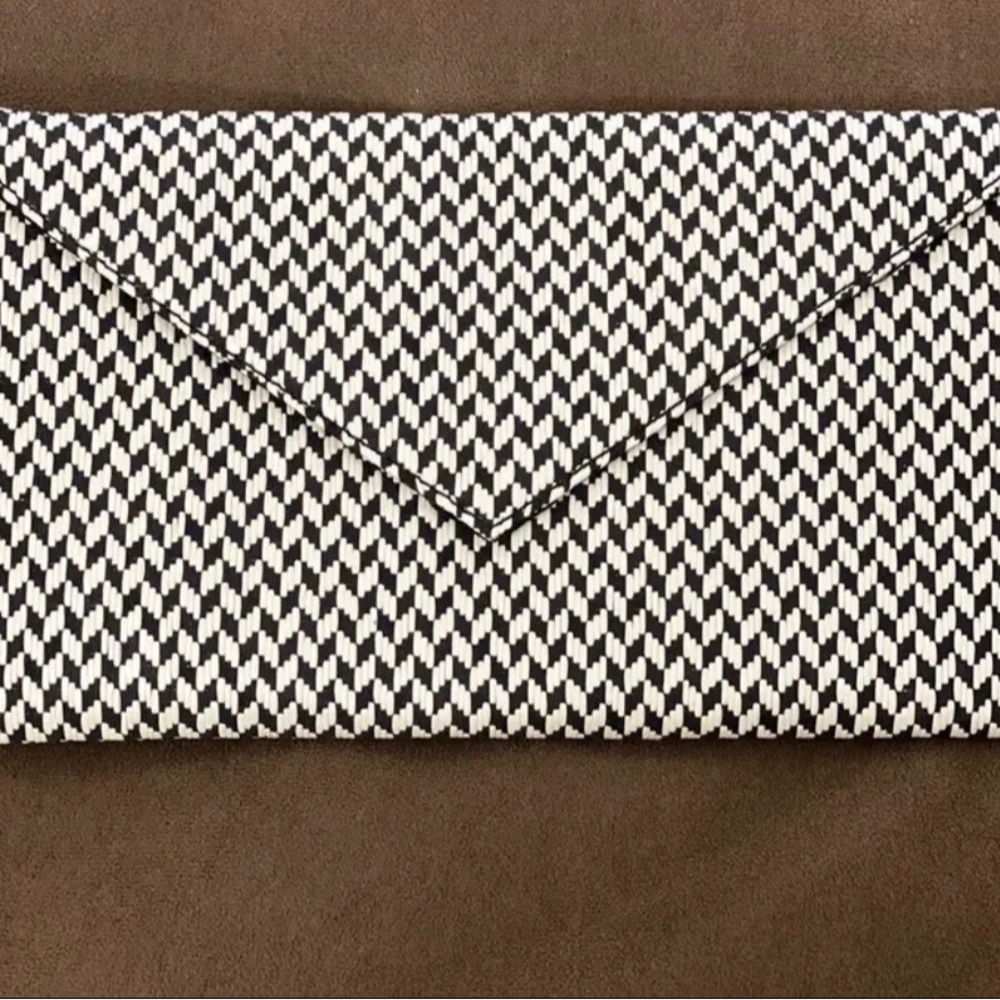 J CREW Women's Black and White Woven Envelope Clutch Chain Link Shoulder Purse
